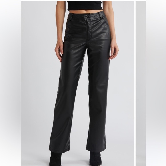 Topshop Faux Leather Straight Leg Pant Black Size 8 - Picture 1 of 14